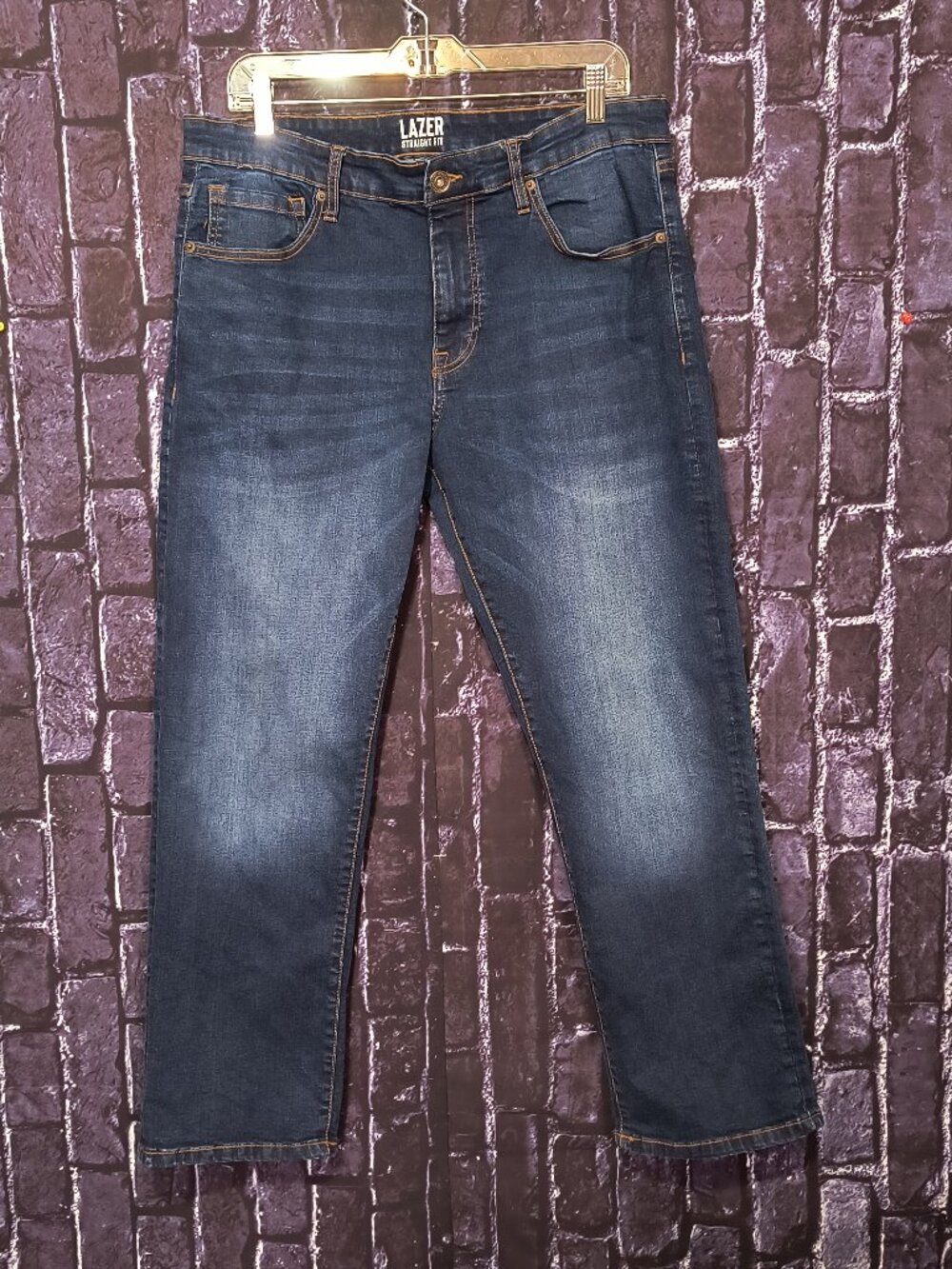 Lazer Men's Straight Fit Jeans Dark Wash Blue Stretch Denim Size 36x30